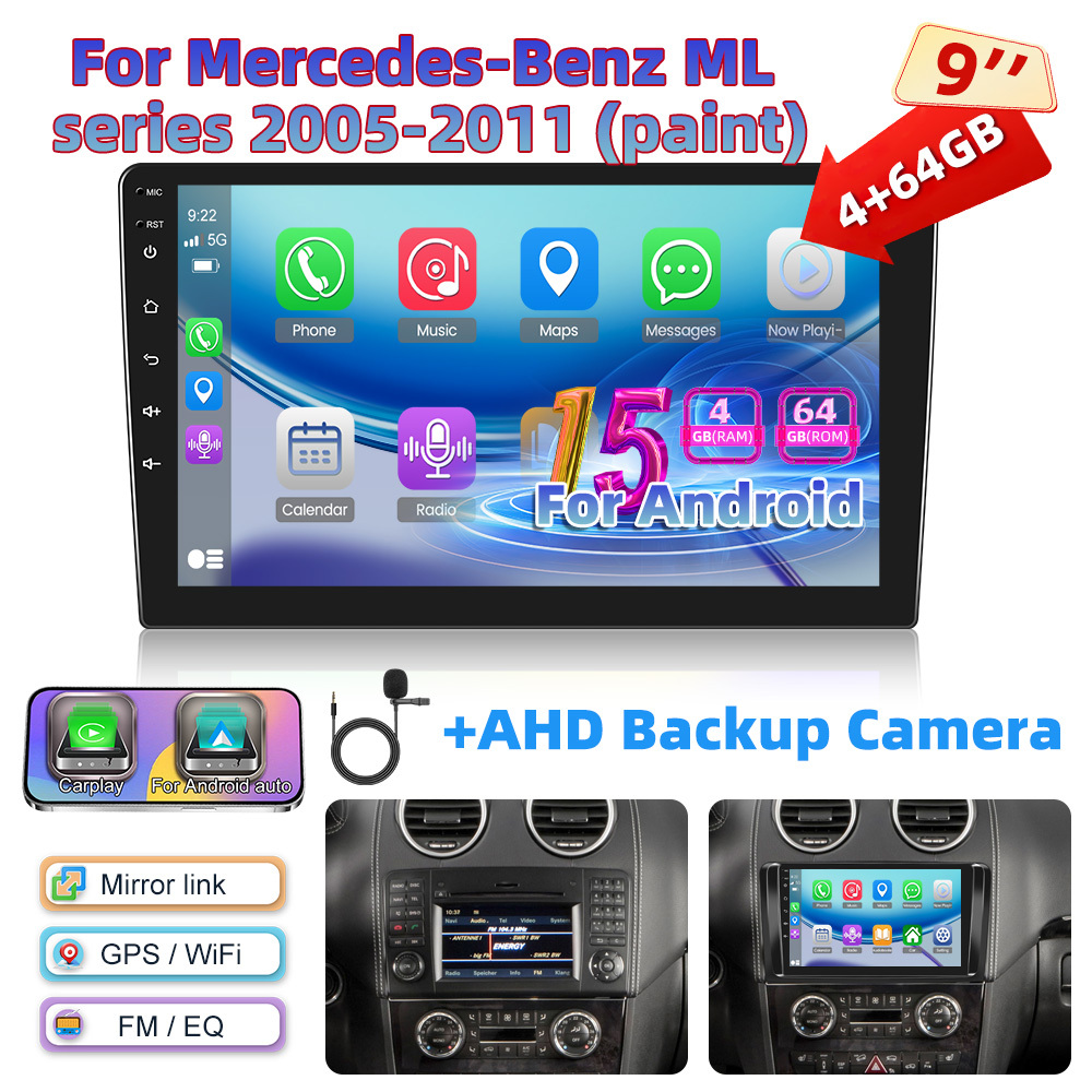 Image of [4gb+64gb] 9" 15 Car Stereo Radio For Mercedes-benz 2005-2011 / Auto 4k Touchscreen 5.0 Backup Camera Built-in Dsp Swc Fm Multi-language Support