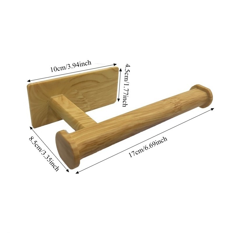 Image of 1pc Self-adhesive Paper Towel Holder - Dual-use Kitchen/bathroom Organizer, Sturdy Wood-grain Plastic Material, Suitable For Kitchen/bathroom, Holds Paper Rolls, Wrap, Rags And Toilet Paper -