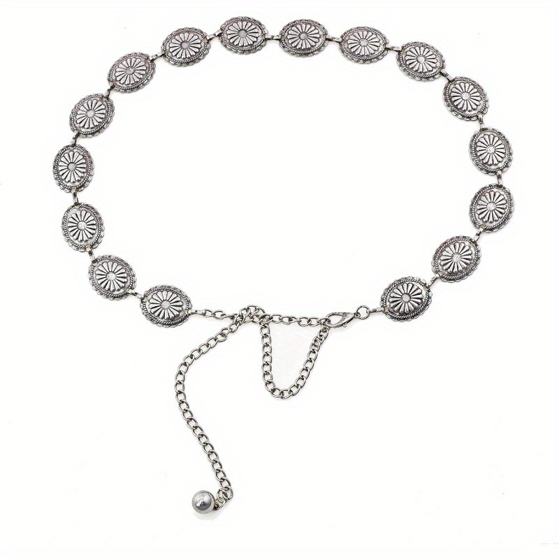 Pingyongchang Womens Metal Chain Dress Belt Retro Hollow Out Daisy womens vintage metal chain waist belt hollow daisy design - Temu main image 3