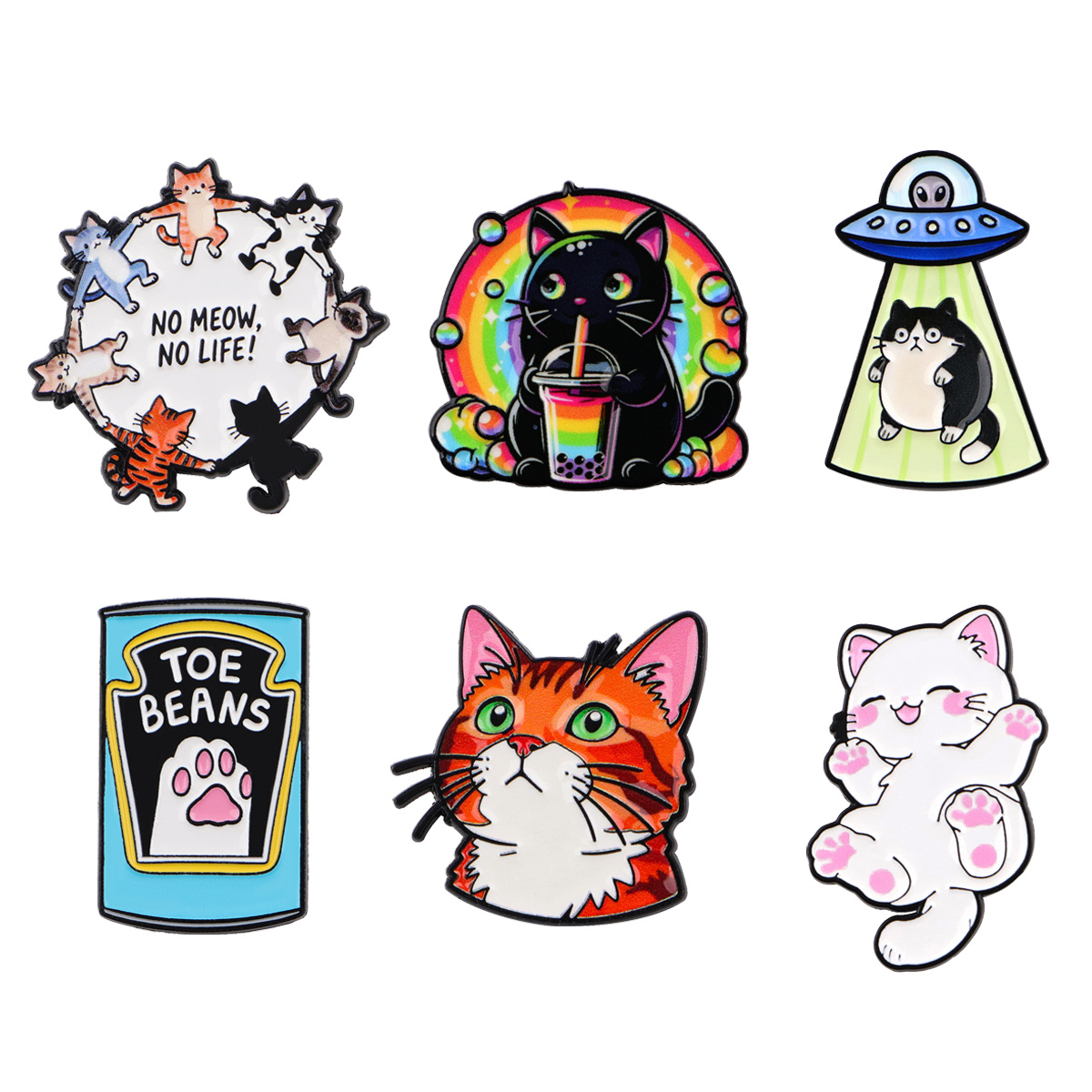 Image of 6pcs Cute Cat Enamel Pins Compatible For Backpacks, Collars, Hats - Adorable Kitten Badges With , Tuxedo & Sitting Poses - Collectible Gift For Cat Lovers (birthday,)
