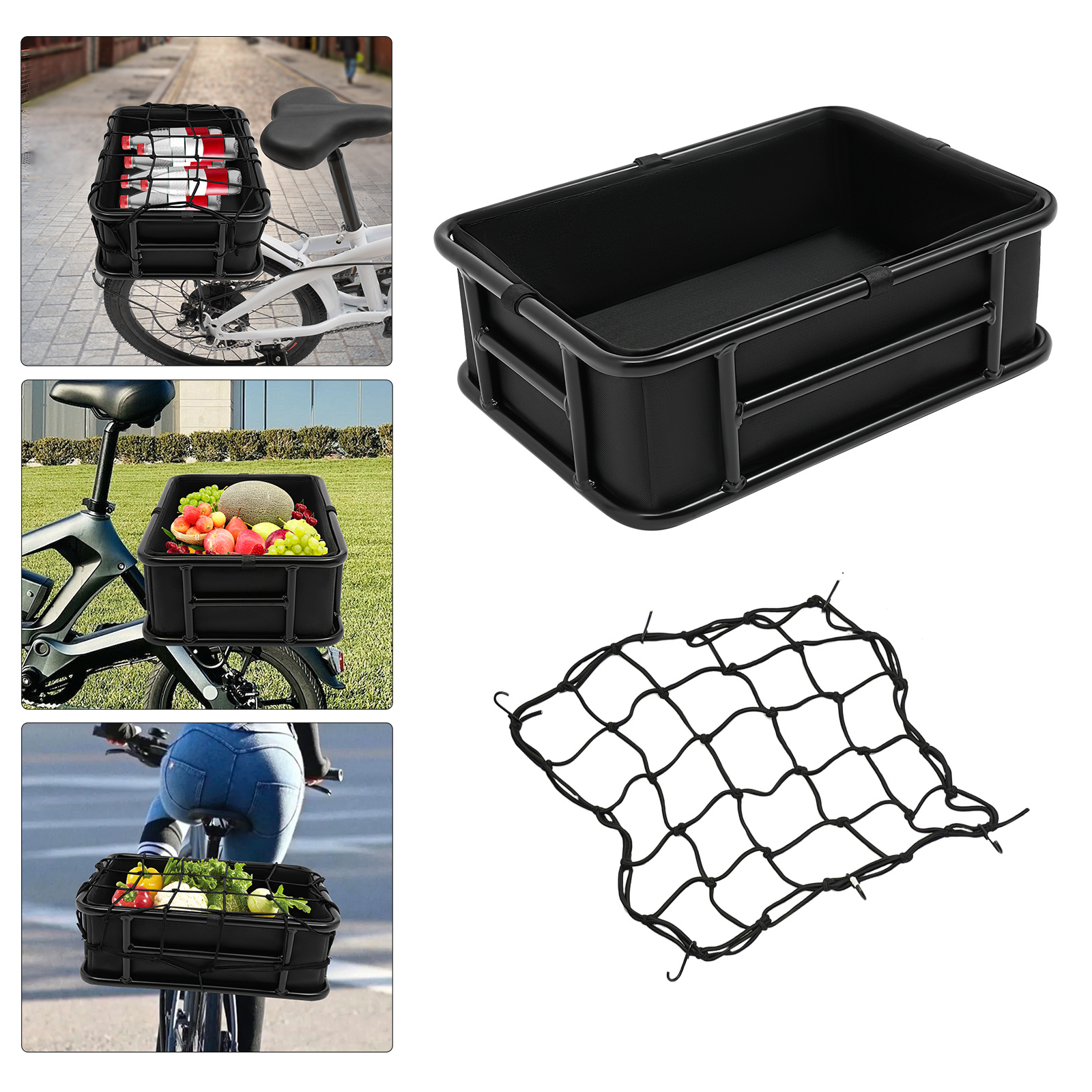TEMU Sac de rangement arrière pour vélo 45,6x32x15cm avec doublure intérieure amovible et poche en filet, adapté aux quotidiens et aux de camping