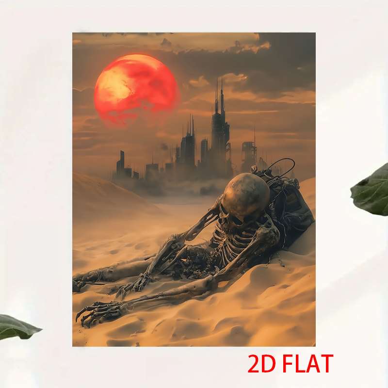 품목 사진 2d 플랫, 2d 플랫, 2d 플랫 1개 캔버스 아트, 빨간 태양 아래 사막에서 누워 있는 해골이 특징이며, 프레임 없이 디자인되었습니다. 가정 및 사무실의 벽 장식에 이상적이며, 바, 카페, 상점 또는 침실에 완벽한 2d 플랫 아트워크입니다.