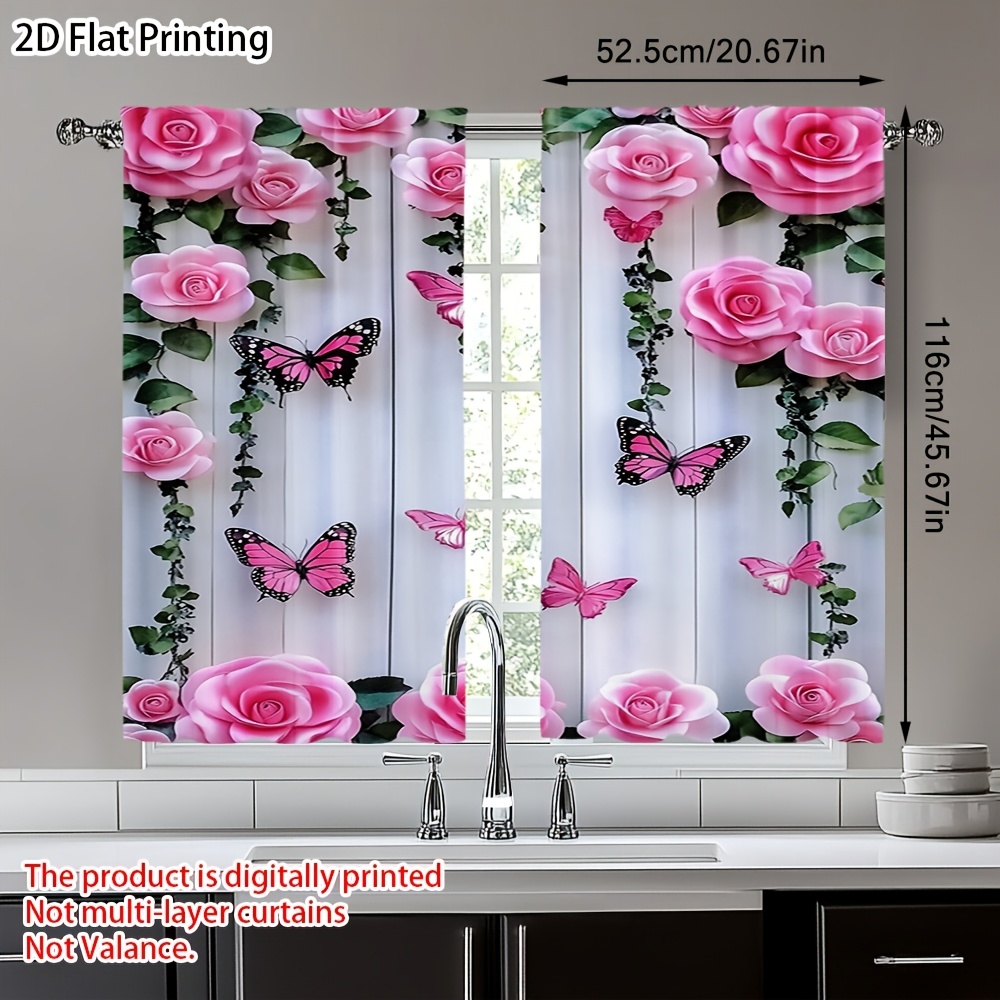 TEMU Two-dimensional Plane, Two-dimensional Plane - Two-dimensional Plane - Floral Door Curtain Set Of 2, Size 21.65×59 Inches Or 55×150cm, Suitable