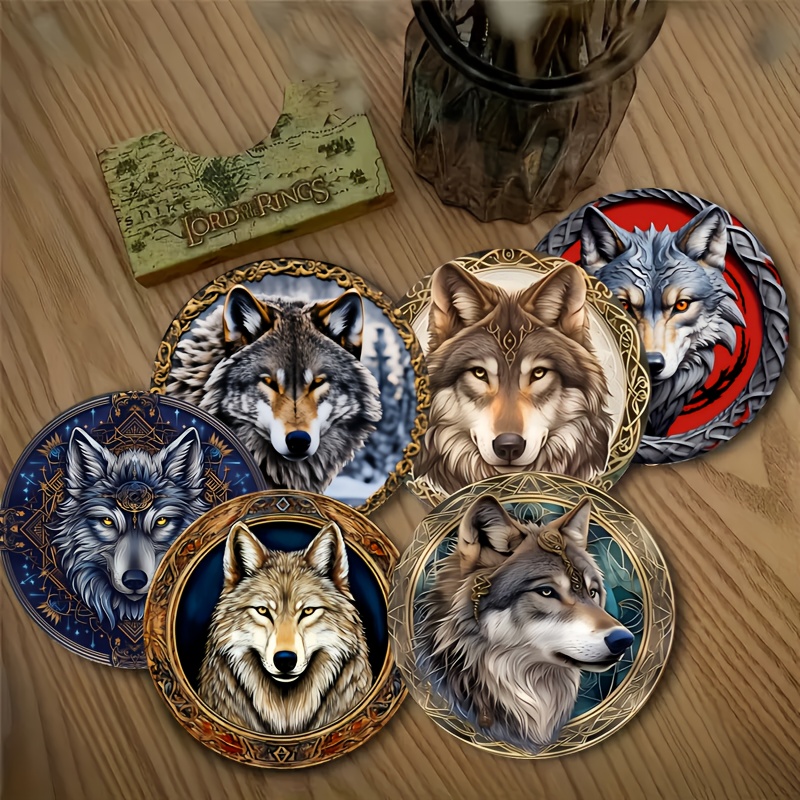 TEMU 6 Wolf Totem Wooden Coasters, Round And Heat-resistant, Very Unique Decorative Drink Mats, Suitable For Coffee And Beverages, A For Decoration