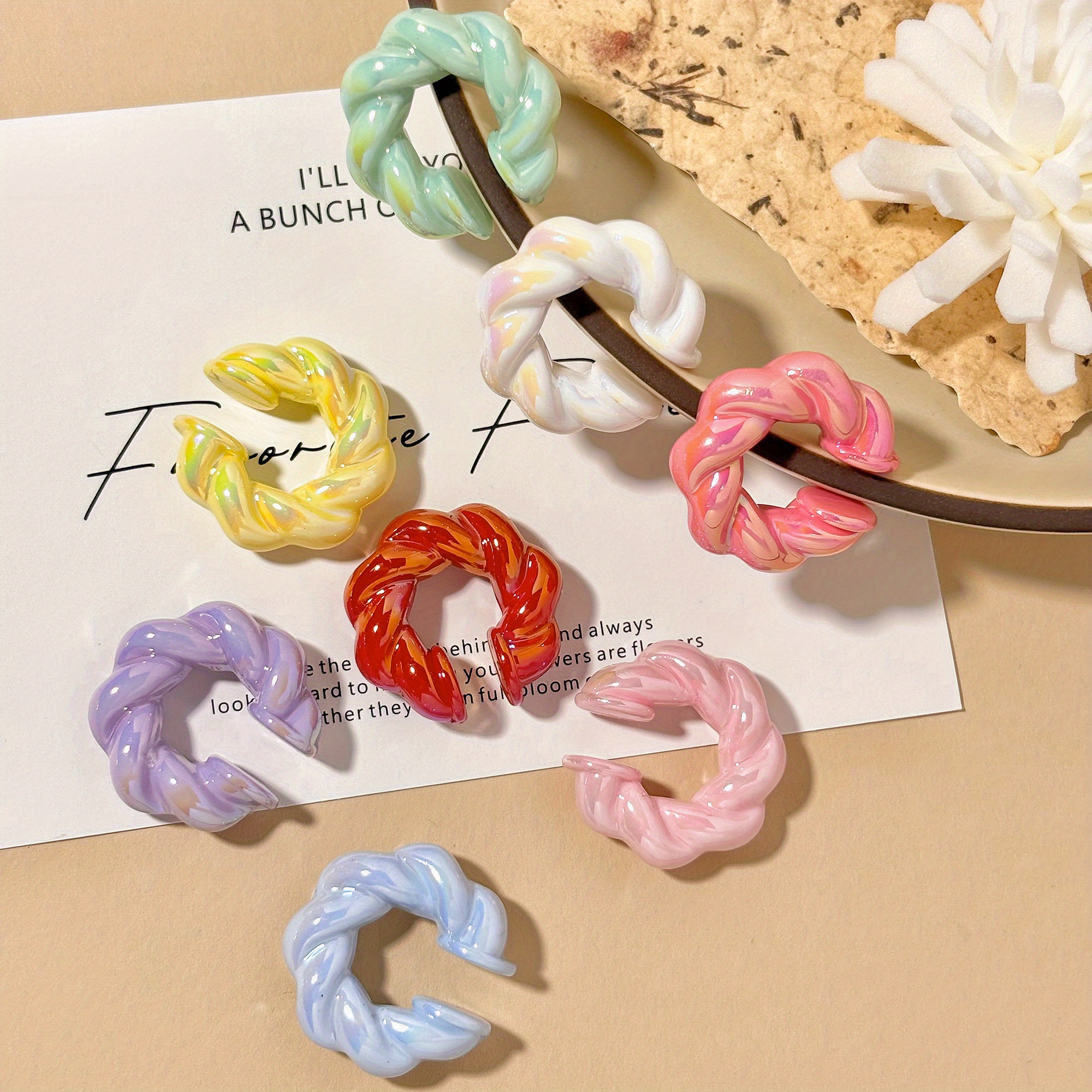 8pcs Women's Dopamine Flower C-Shaped No Piercing Earring Set