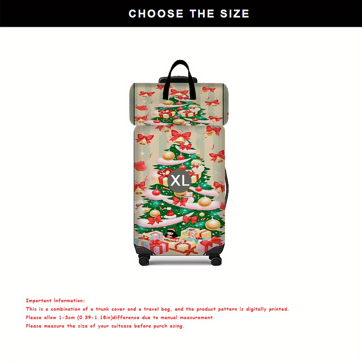 2pcs Christmas Printed Pattern Luggage Set with Travel Bag