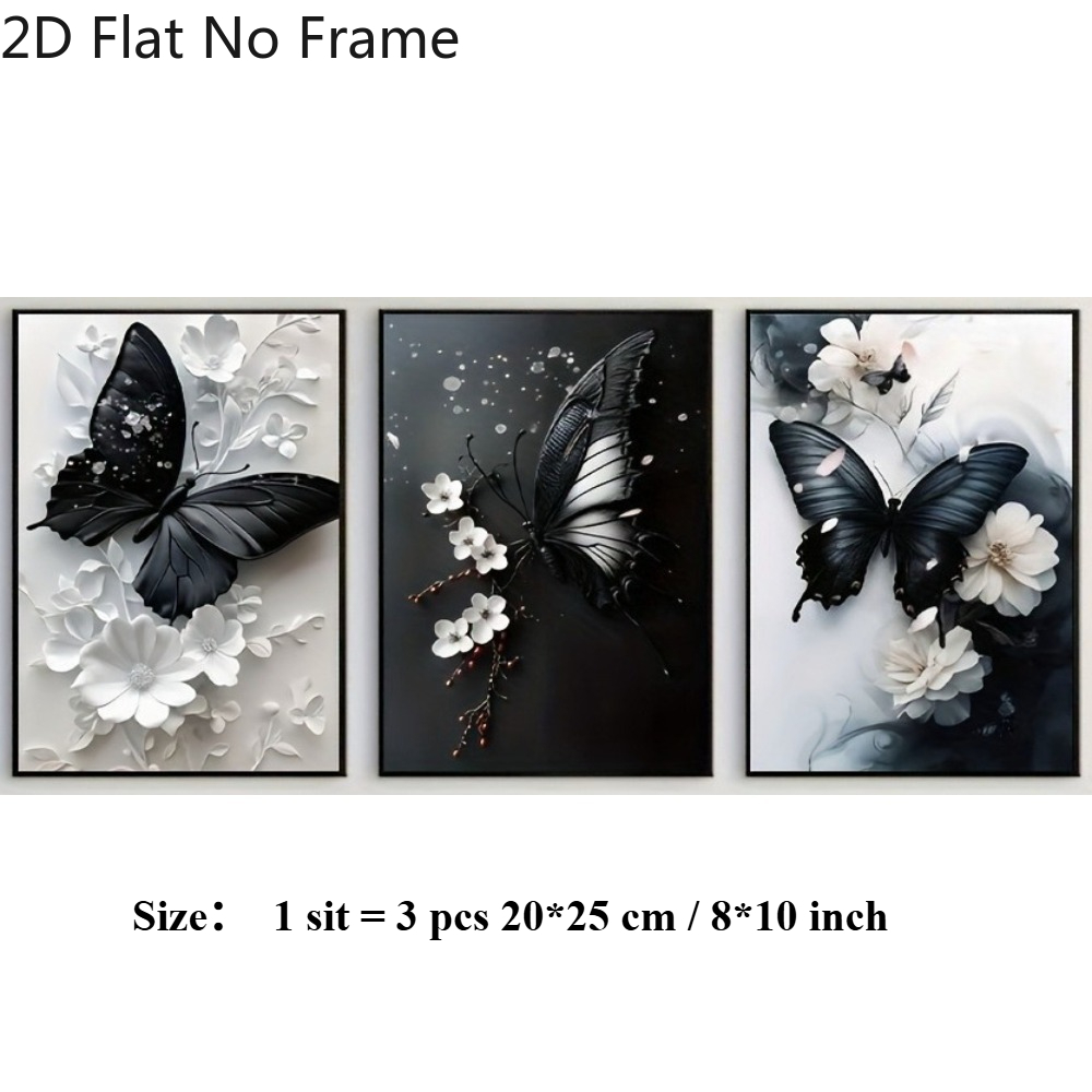 TEMU Plat 2D, 3 pièces Peinture sur toile cadre 2DFLAT, décoration florale avec , décoration murale , convient pour la décoration intérieure/maison,