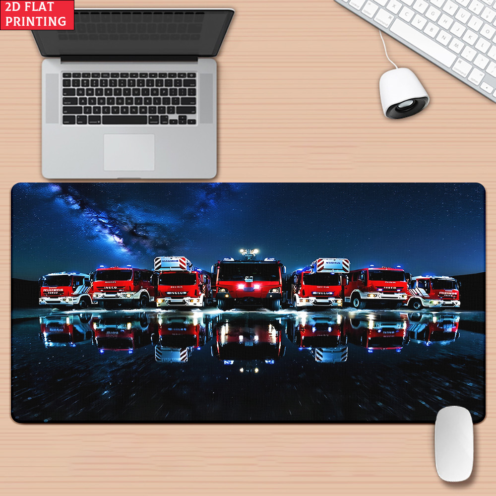 TEMU 1pc Fire Trucks 2d Flat For Desk, Gaming, Office Decor, Non-slip Rubber Base, Xxl Computer Mouse Pad, Multi Functional Mouse Pad For Office,