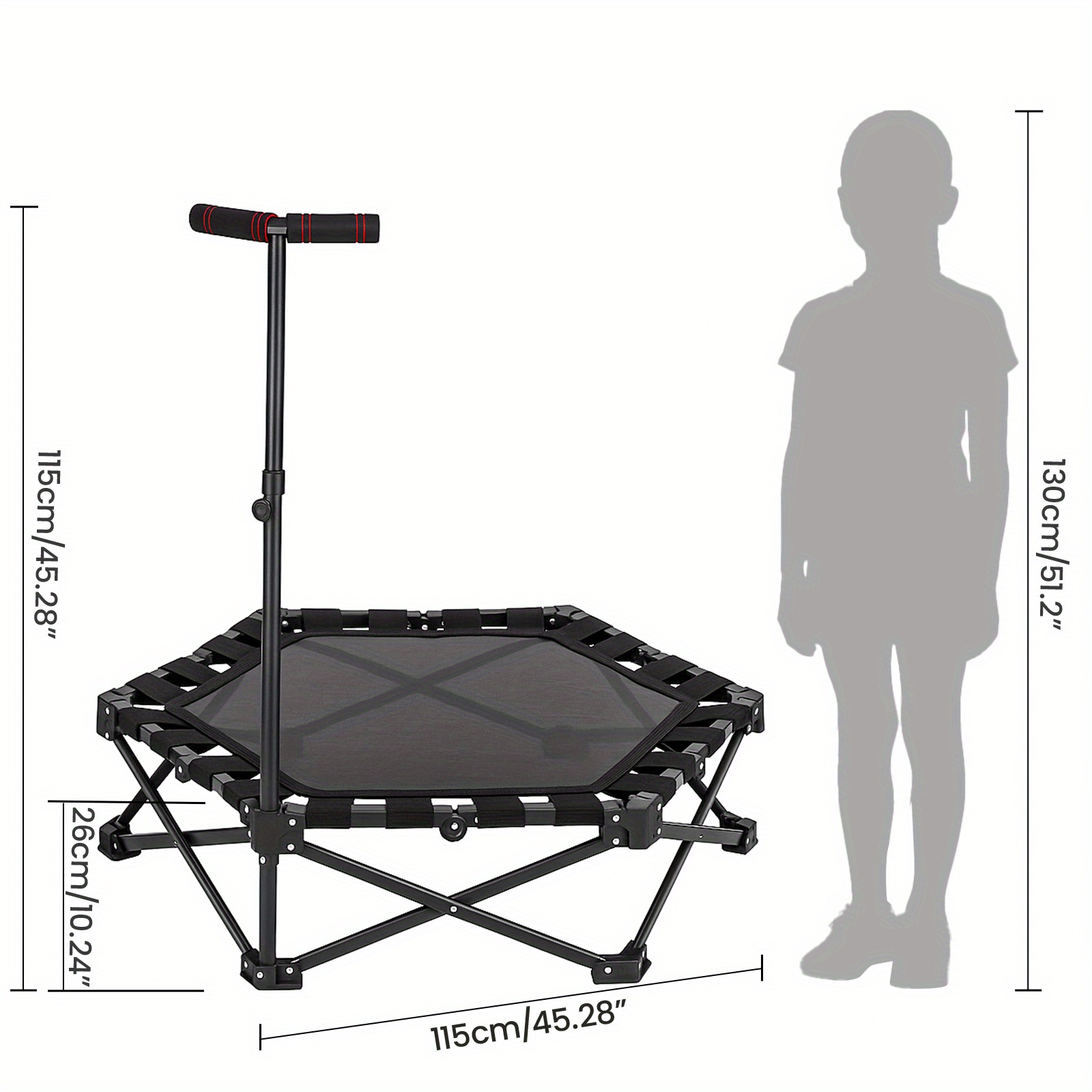 Black Heavy-Duty Portable Trampoline, 200kg Capacity, Foldable Design
