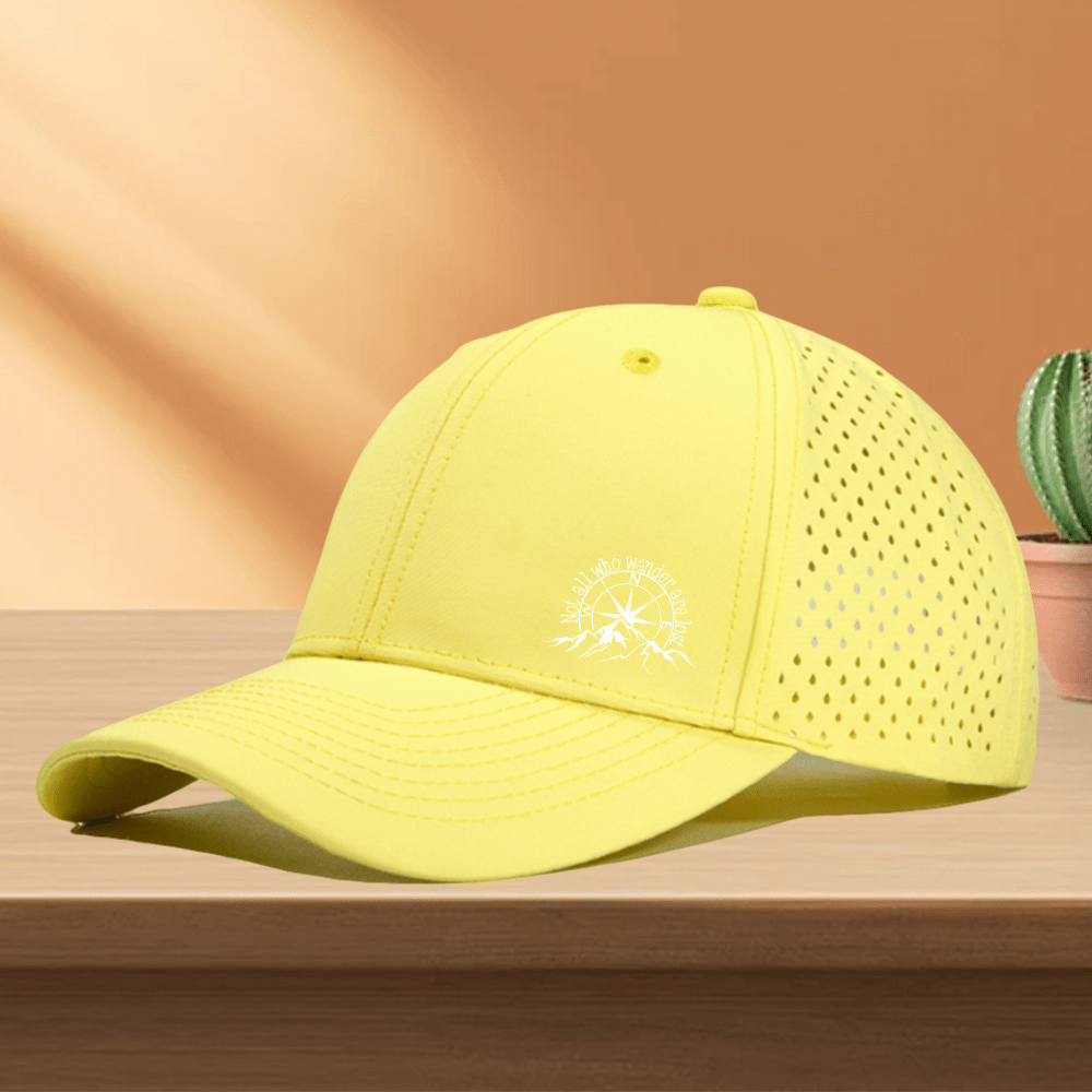 Quick-dry Golf Cap, With Perforated Breathable Mesh, "compass And Mountains" Pattern Printed Trucker Cap, In 10 Colors