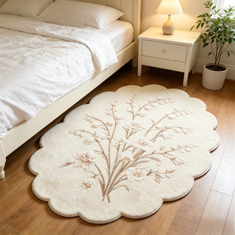 TEMU Faux Cashmere 900g And 9mm Creamy Wind Floral Carpet European Irregular Non-regular Carpet Living Room Decoration Sofa Carpet Bedroom Bedside