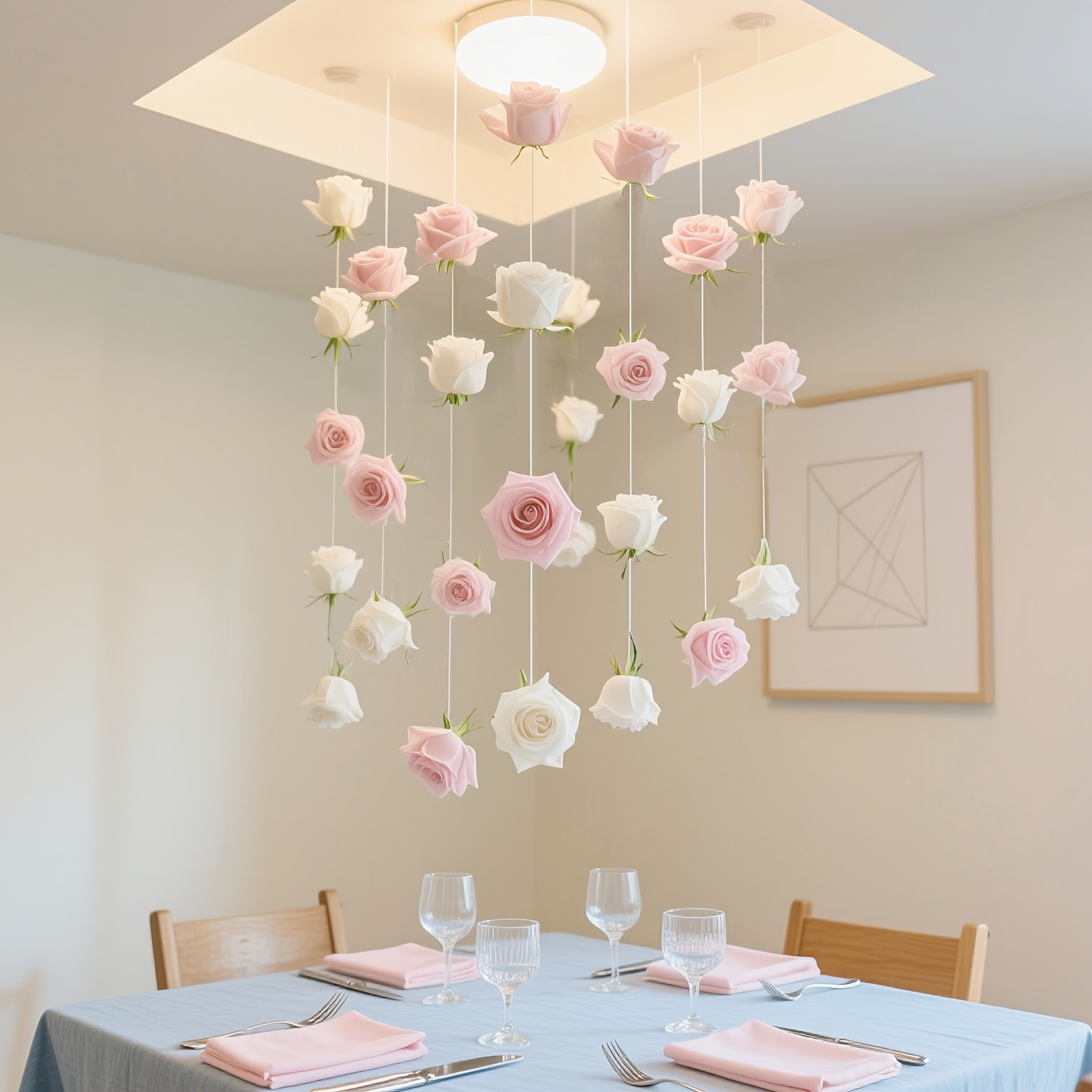 TEMU 21pcs Simulated Waterfall Wreath- 10 Pink And 10 White Artificial Flowers With Transparent Hanging Rope, Suitable For Weddings, Bridal Showers,