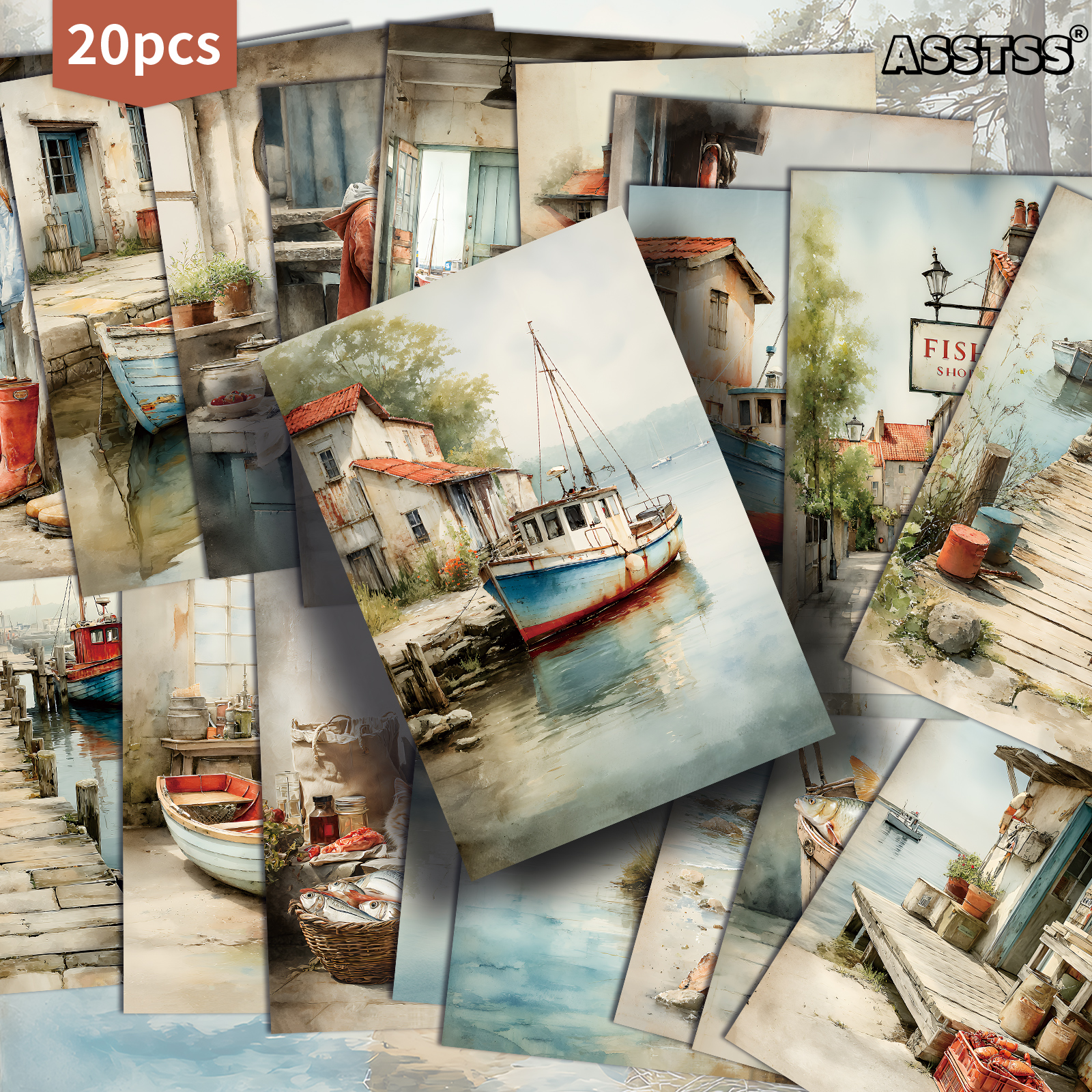 TEMU 20-pack Asstss Retro Vintage Sailboat Cards - 4x6 Junk Journal Paper With Classic Pinup Illustrations, Nautical Lake Collectible For