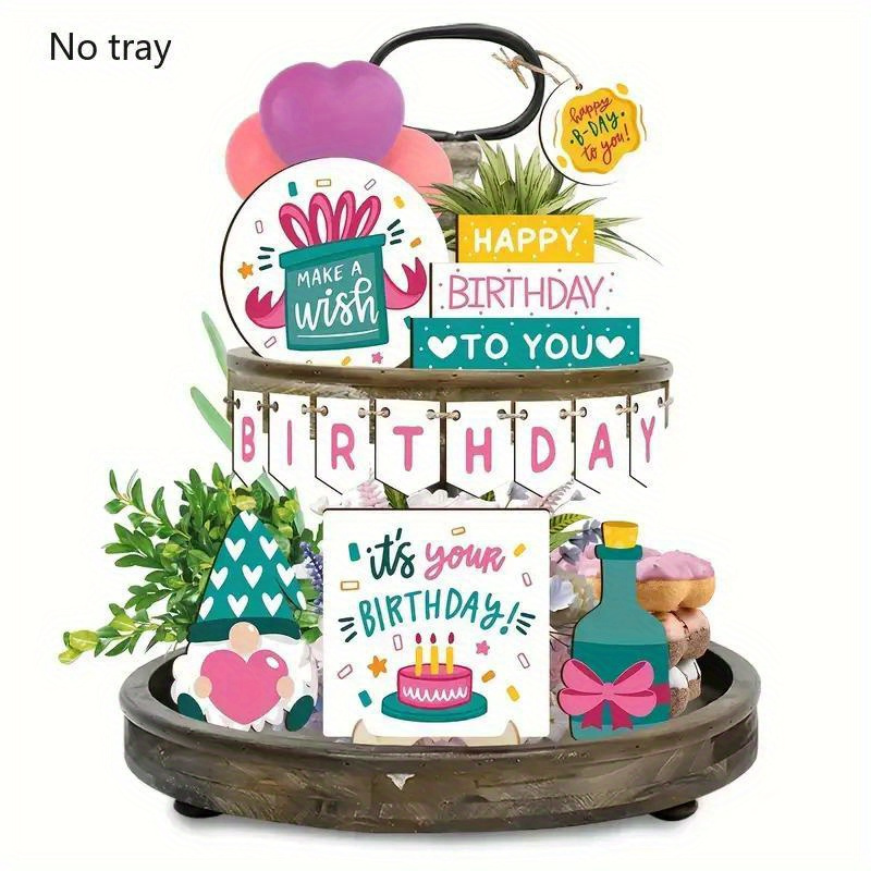 

1set Celebration Tiered Tray Decorations, Wooden Tabletop Party With Wishes Signs, , And Bottle Bow Accents For Any Age Celebrations, Applicable For 14+