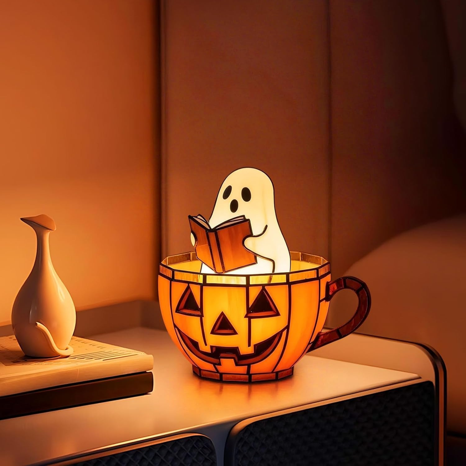 reading book lamp handmade halloween ghosts reading night light up adorable reading night light halloween decor flickering night light for readers book lover bedtime lamp study lamp whimsical lighting cute decor lightweight design plastic lamp decorative lamp touch control lamp room decor halloween enthusiasts Product details 2