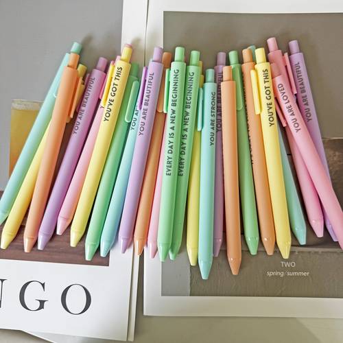 24pcs pastel motivational set retractable happy positive pens black ink rubber pens colorful cute pens for journaling writing supplie