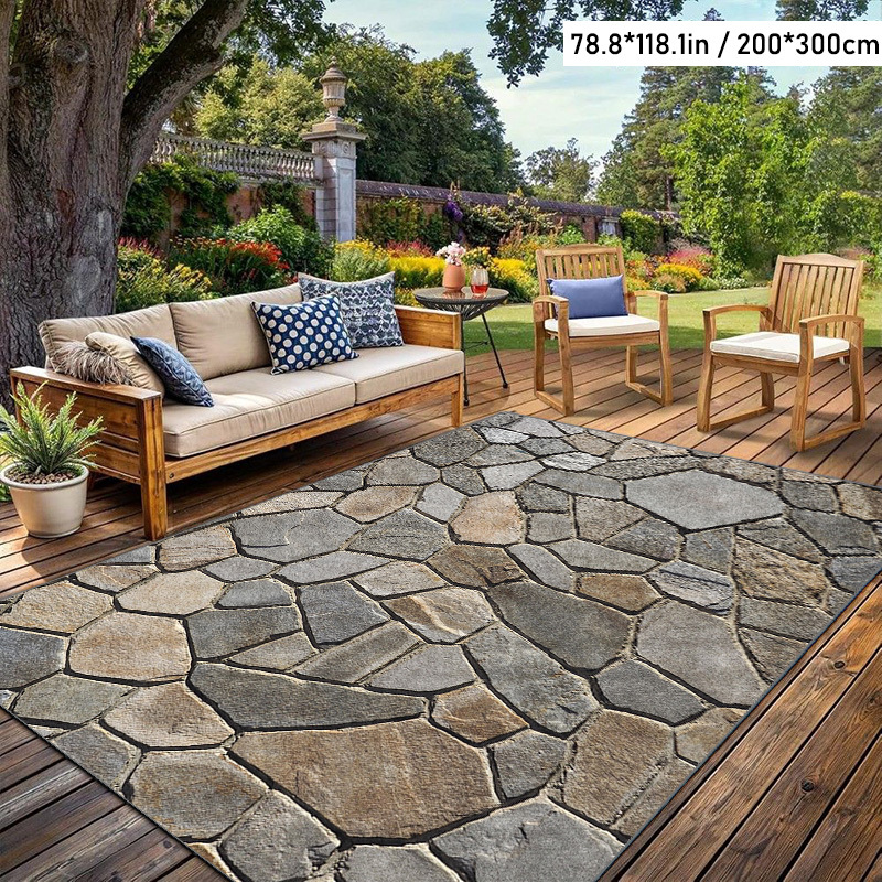 TEMU Soft Plush + Dotted Plastic Backing 1pc Modern Stone Decorative Mat | Outdoor Rugs | Suitable For Courtyard, Balcony, Garden, Camping, Rv |