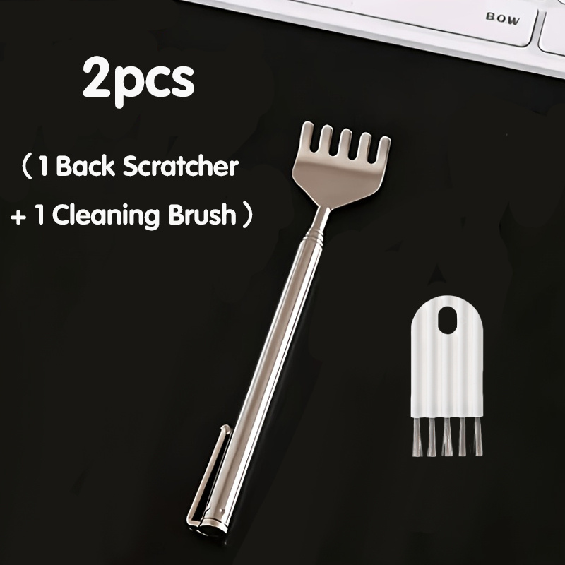 TEMU 2pcs Set (1pc Scratching Tool And 1pc Cleaning Brush) Retractable Stainless Steel Scratching Tool, Portable Extendable Tool, Retractable Metal