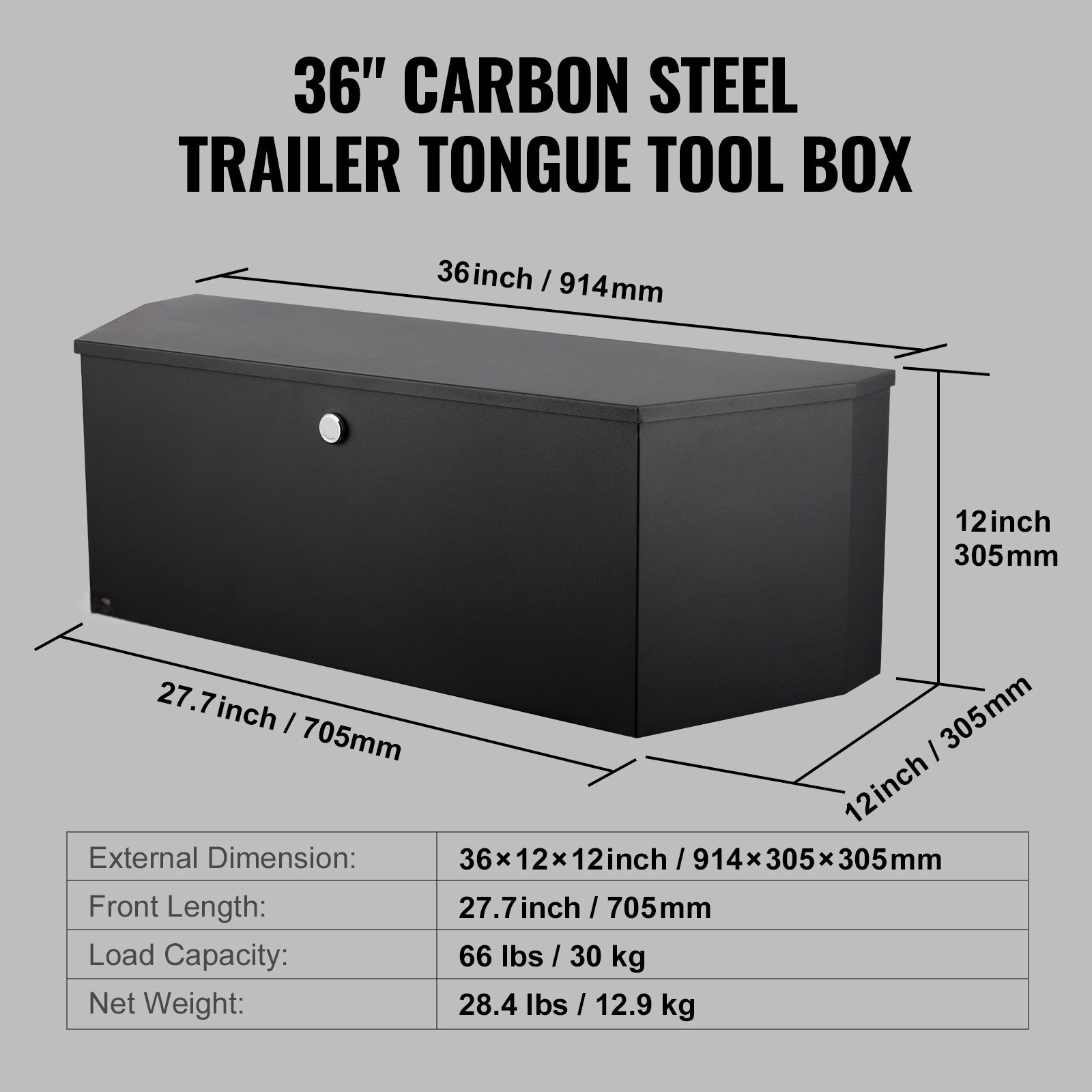 TEMU Trailer Tongue Box, Carbon Steel Tongue Box Tool Chest, Heavy Duty Trailer Box Storage With Lock And Keys, Utility Trailer Box For Pickup Truck
