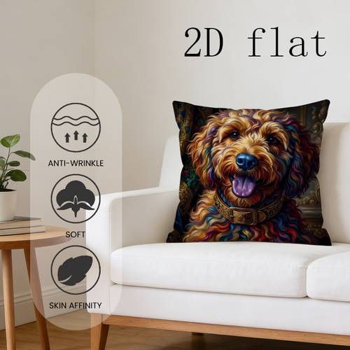 item picture 1pc 2d flat double sided pillow cover multiple specifications vibrant rainbow curly dog print with soft durable throw pillow case for home decor sofa couch bedroom living room