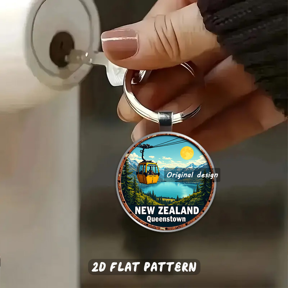 TEMU 2d Flat - Flat 2d, A Single Sturdy Metal Keychain Featuring The Stunning - Colorful And Snowy Mountains - Great For Travel Enthusiasts And -