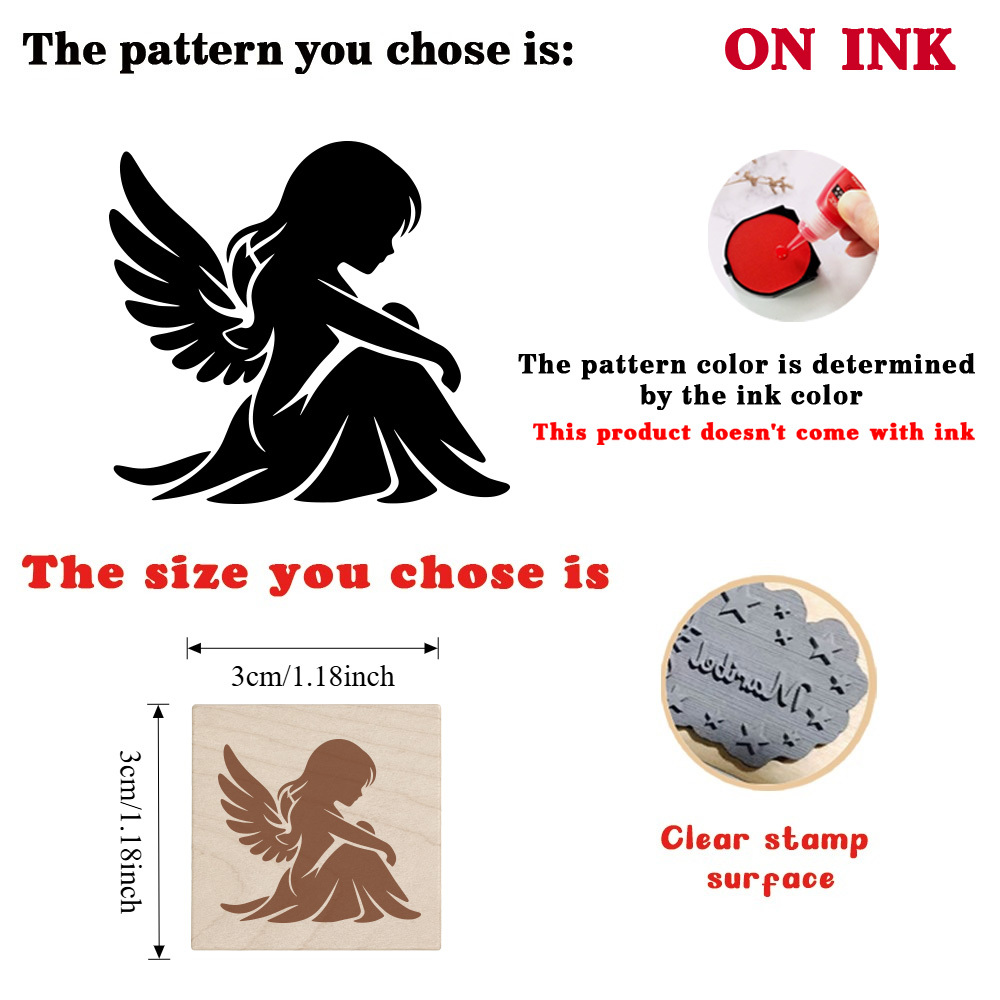Delicate Melancholy Angel Square Wooden Rubber Stamp