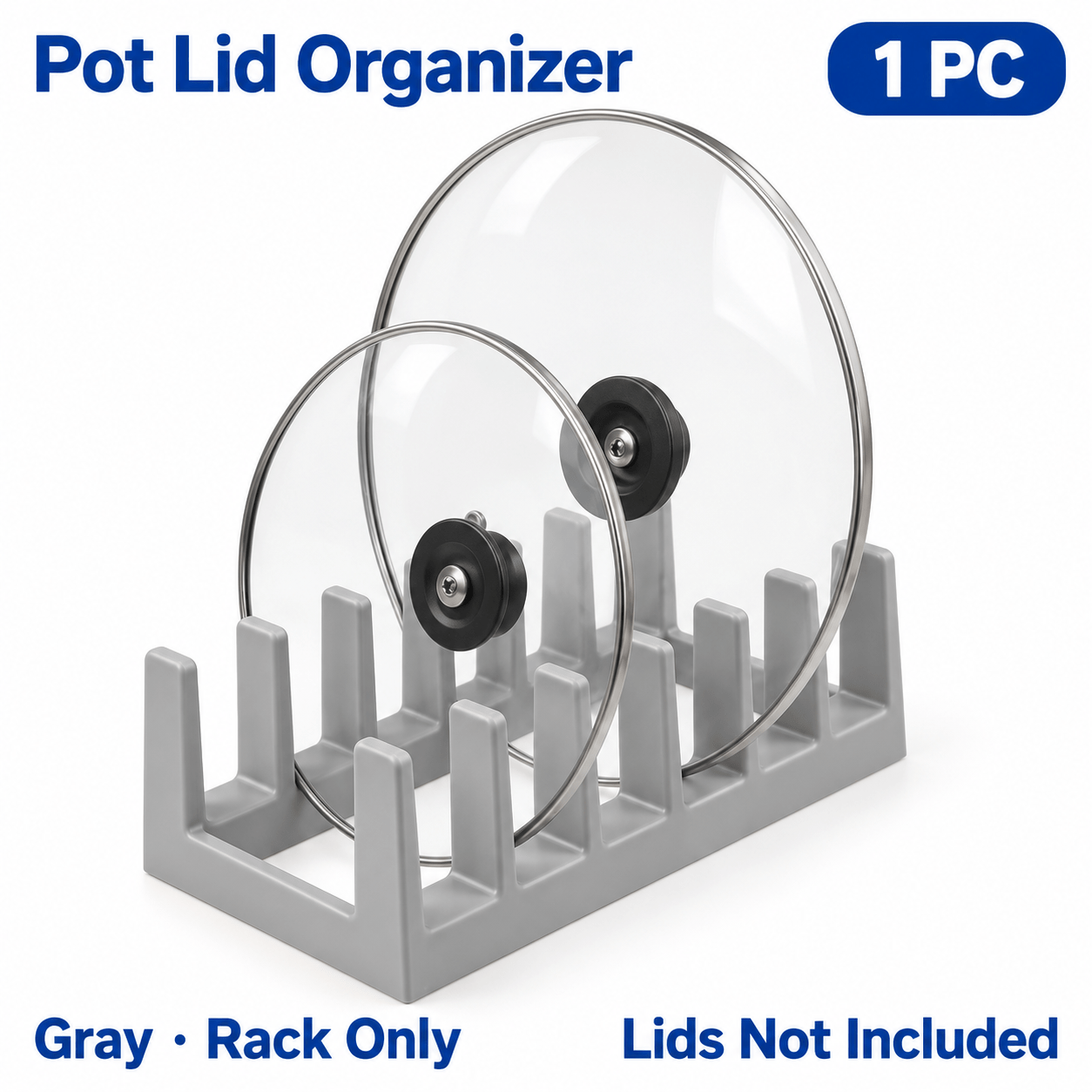 TEMU 1pc Pot Lid Organizer Rack, Kitchen Pot Lid Holder, Space Saving, Suitable For Cabinet, Countertop Storage Of Pot Lids, Flat Bottom Pots, And