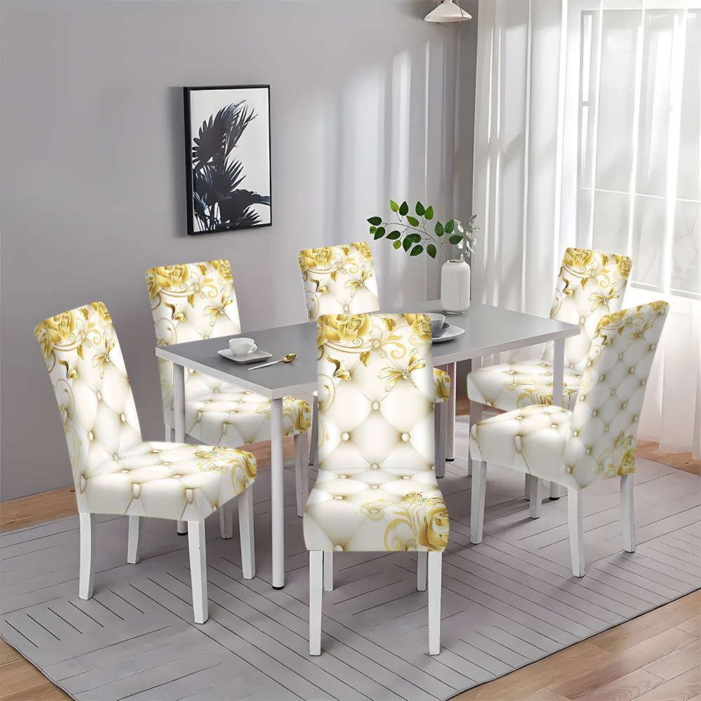 

2/4/6pcs Modern Stretch Printed Chair Covers, Band Closure, Hand Wash Only, Fabric, 120-140g Square Gram Weight, Polyester, For Home, Hotel, Dining Room Decor