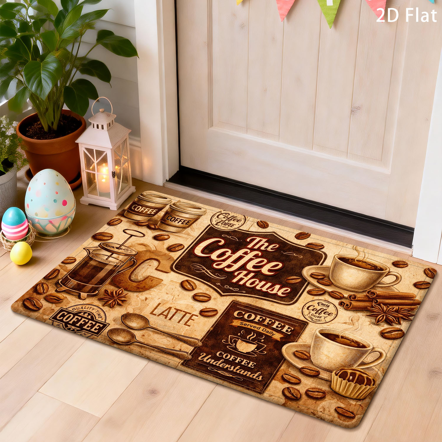 TEMU 2d Flat 1pc Kitchen Long Rug, Retro Coffee Sign, Home Decoration Sofa Bedroom Bedside Floor Mat, Suitable For Rooms, Corridors, , Toilets,