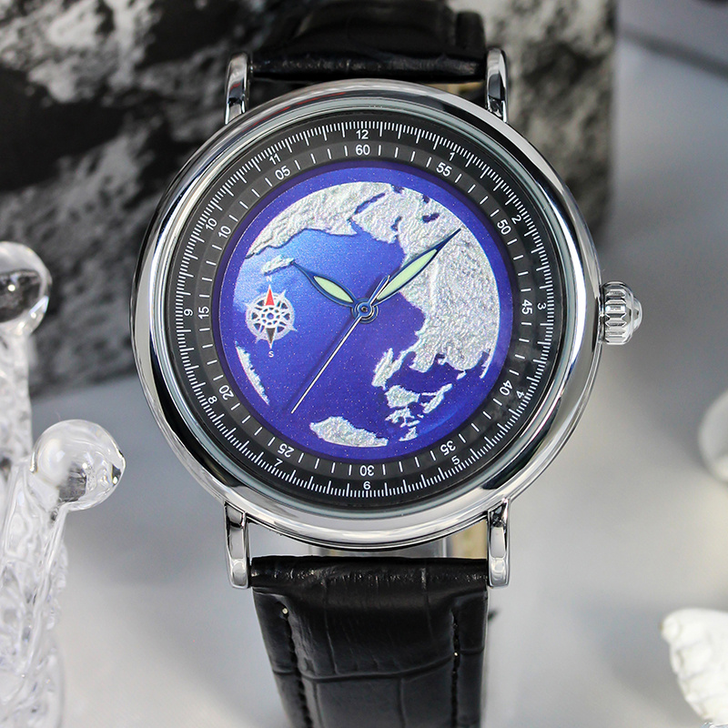 Image of 1pc Men's Blue And Unique Niche Compass Scale Fully Automatic Mechanical Watch, Valentine's Day, Carnival, Easter, Without Battery