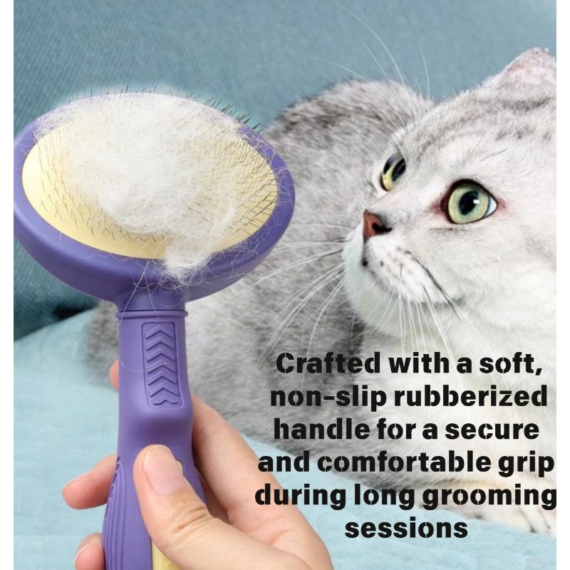 All-In-One Pet Grooming Brush - Deshedding Cats And Dogs, Massaging Slicker Brush for Removing Loose Undercoat, Detangling Mats - Gentle Dog Brush for Short And Long Hair Pets with Close-Spaced Pins