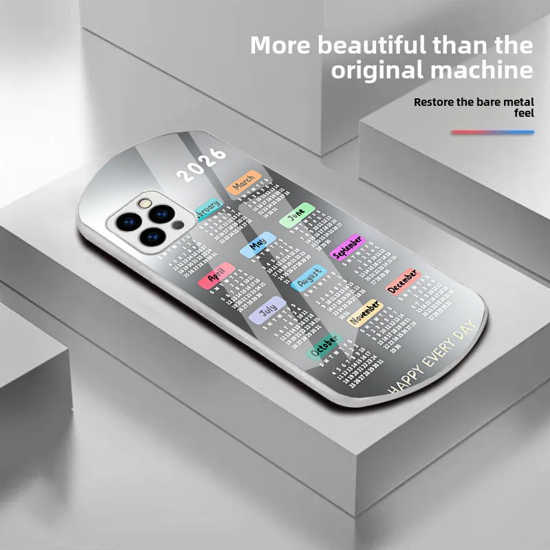 TEMU Phone Case - Minimalist New Year Calendar Design Oval Glass Phone Case - Suitable For Iphone 17 Pro, 17 Pro Max, For Iphone 16, 15 Pro, 15 Pro