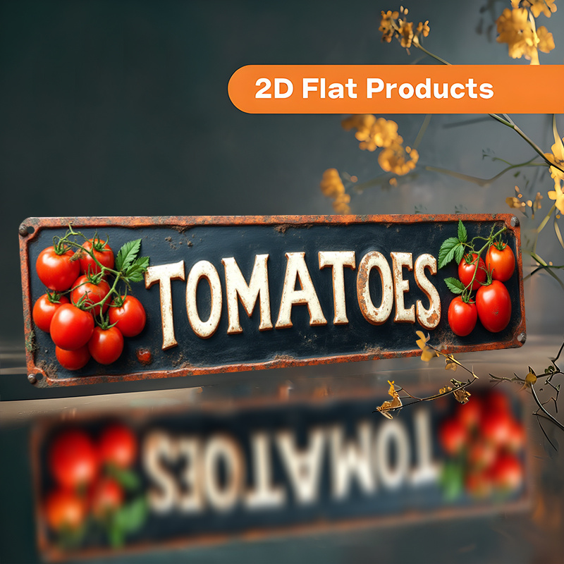 TEMU 2d Flat, Vintage Aluminum Metal Wall Sign - Rustic 'tomatoes' Decor With Tomato & Leaf Design, 9.91x39.88cm, Pre-drilled Holes For Home, Cafe,