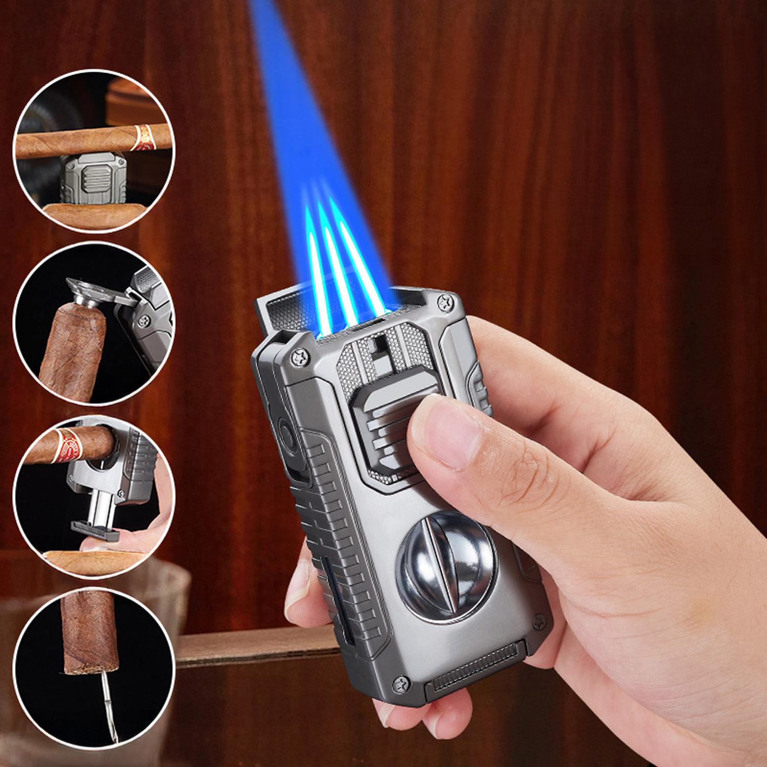Heavy-Duty Metal Lighter & Cigarette Holder Combo - Windproof Ignition System with Ergonomic Grip, Flint/Flint Mechanism, Compatible with Lighters & Cigarettes - Ideal for Camping, Survival, Travel - Durable Outdoor   Gift for Men (Battery-Powered, Battery Not Included) -   with Built-in   & Ignition System, Compact & Portable for Hiking, BBQ, and  , Camping Essentials, Survival Gear,   Materials, Sturdy Build