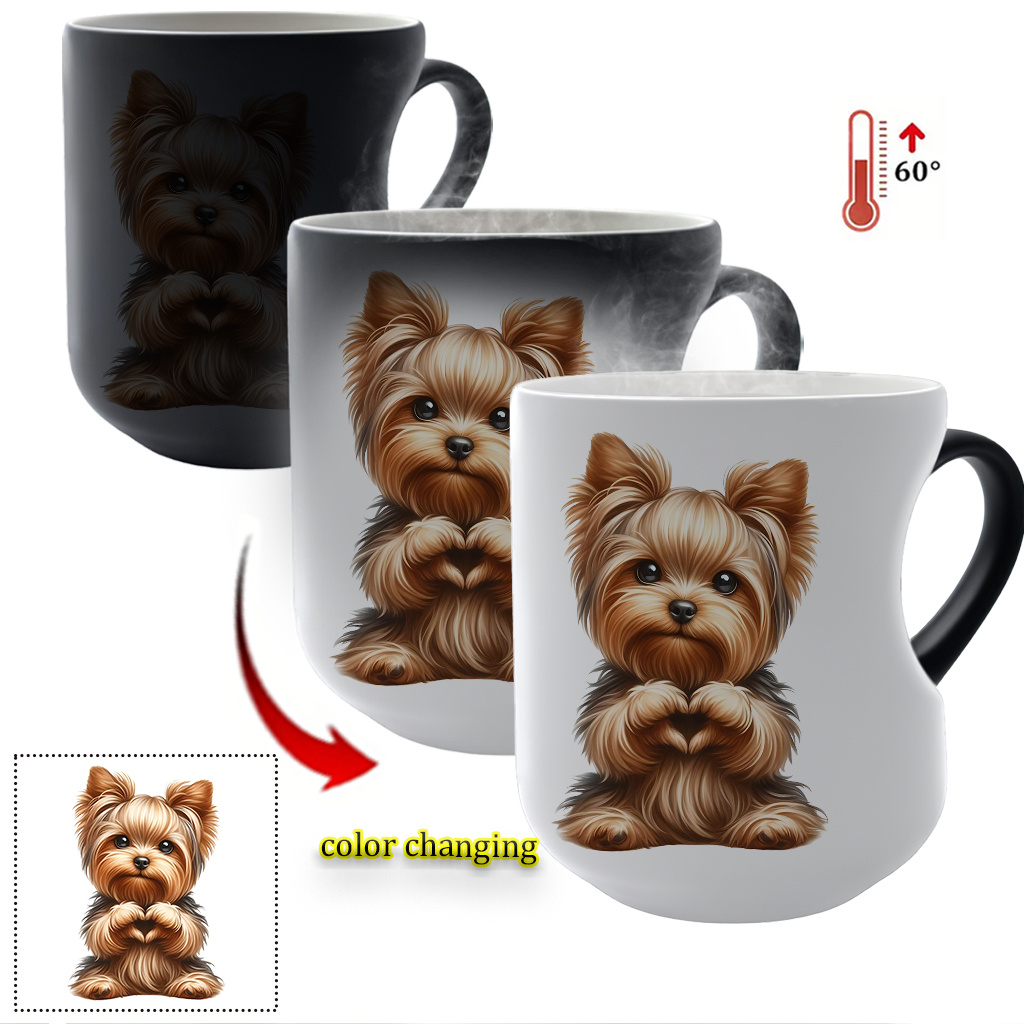 Image of Thermosensitive Ceramic Mug Yorkie Love: Heart-shaped Cup Color - Changing Mug Heart - Handle Mug, 11 Oz/ 330 Ml, Coffee Mug Christmas Gift For