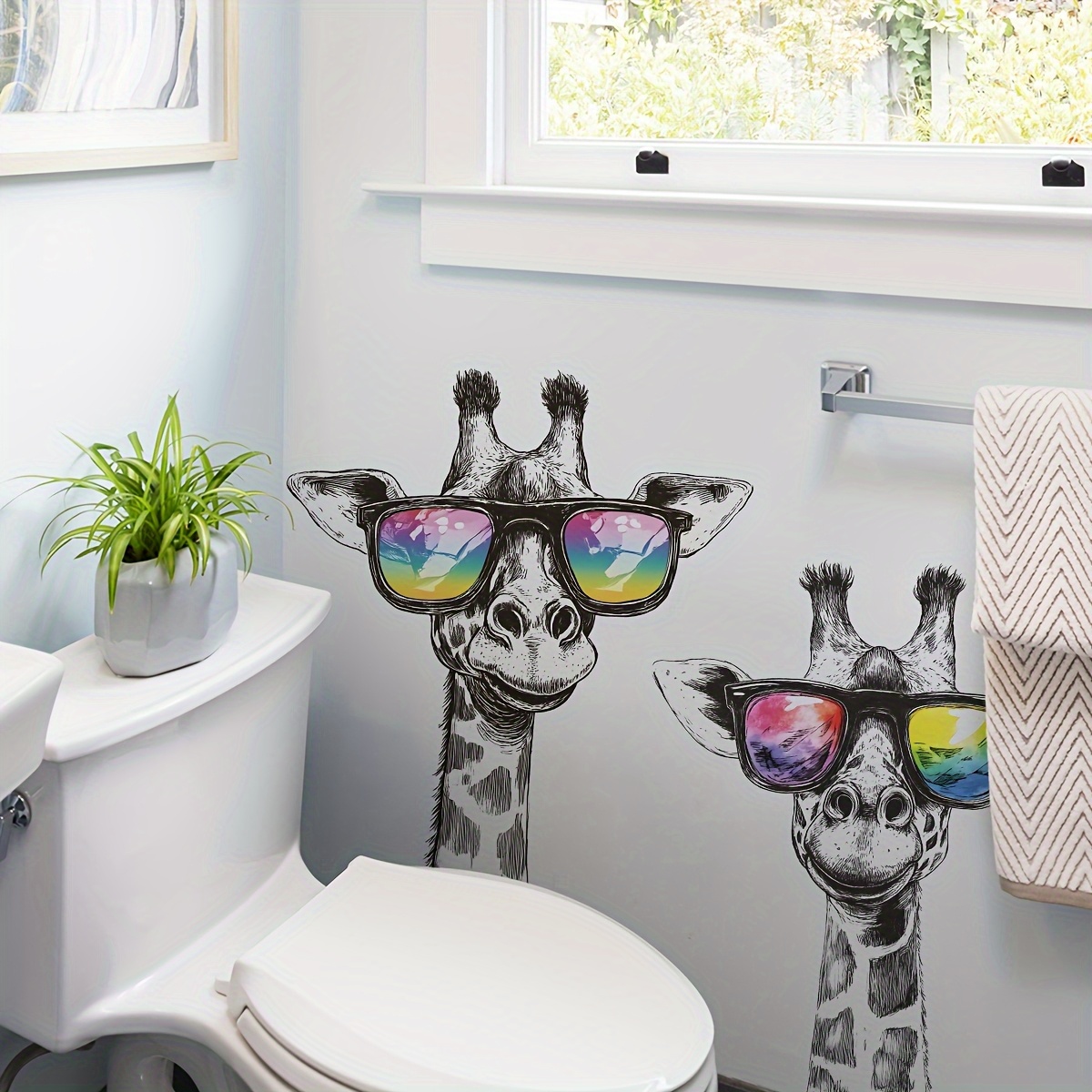 E-shop Kreativer Wandsticker mit zwei Giraffen mit Brillen, selbstklebende, humorvolle Tier-Wanddeko, aufklebbare Kunstabziehbilder, geeignet für