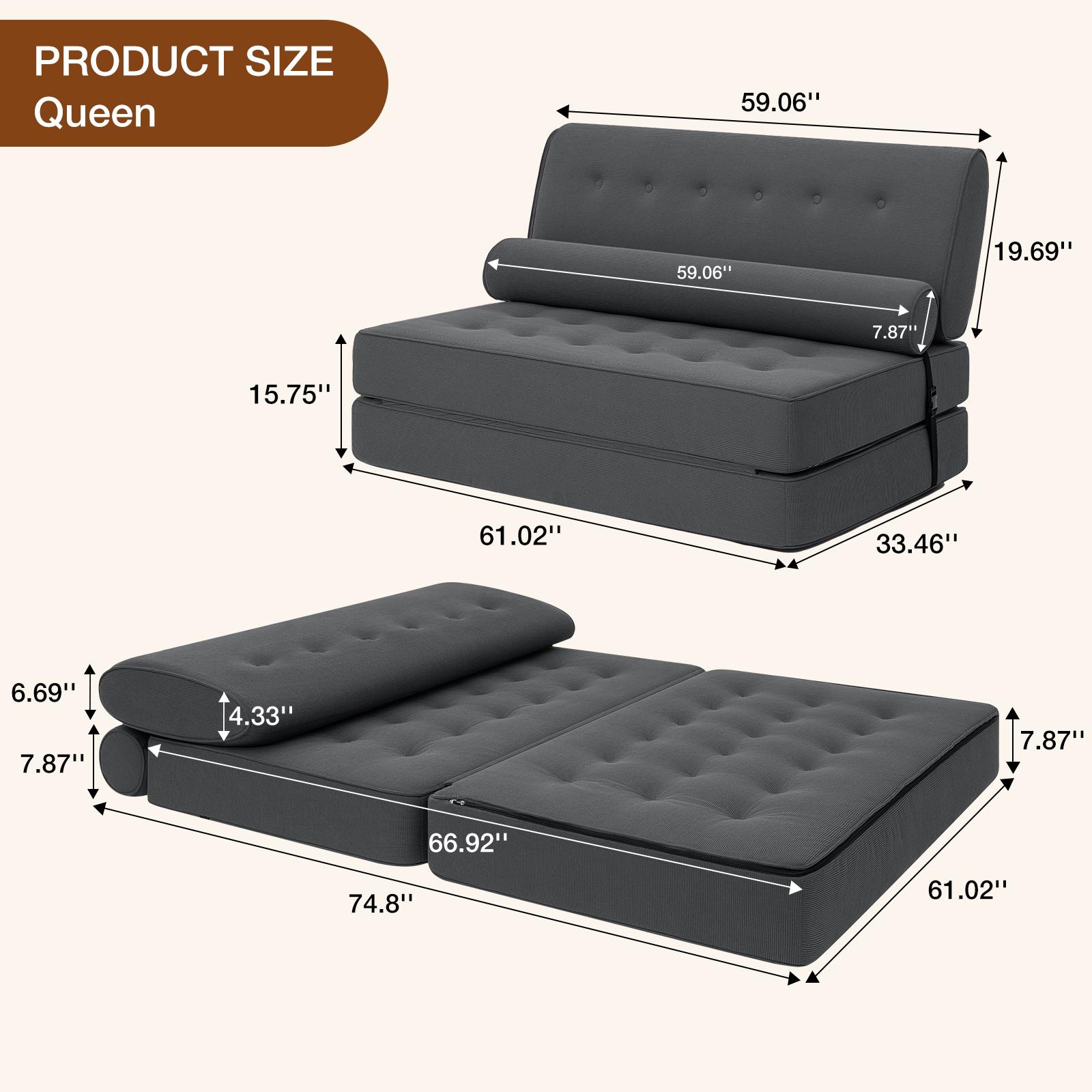 Folding Sofa Bed Sleeper Sofa Chair Convertible Sofa Bed With Pillow Foldable Mattress With Back Support Floor Lounge Sofa For Home Office Small Couches For Small Spaces Queen Size Full Size Twin Size