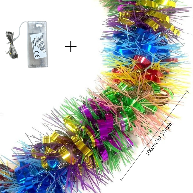 TEMU 1 Mètre de Tinette de Noël et 1 Mètre de Guirlande Lumineuse / Ensemble de Décoration d'Arbre de Noël Tinette Guirlande Lumineuse, Tinette Fleur