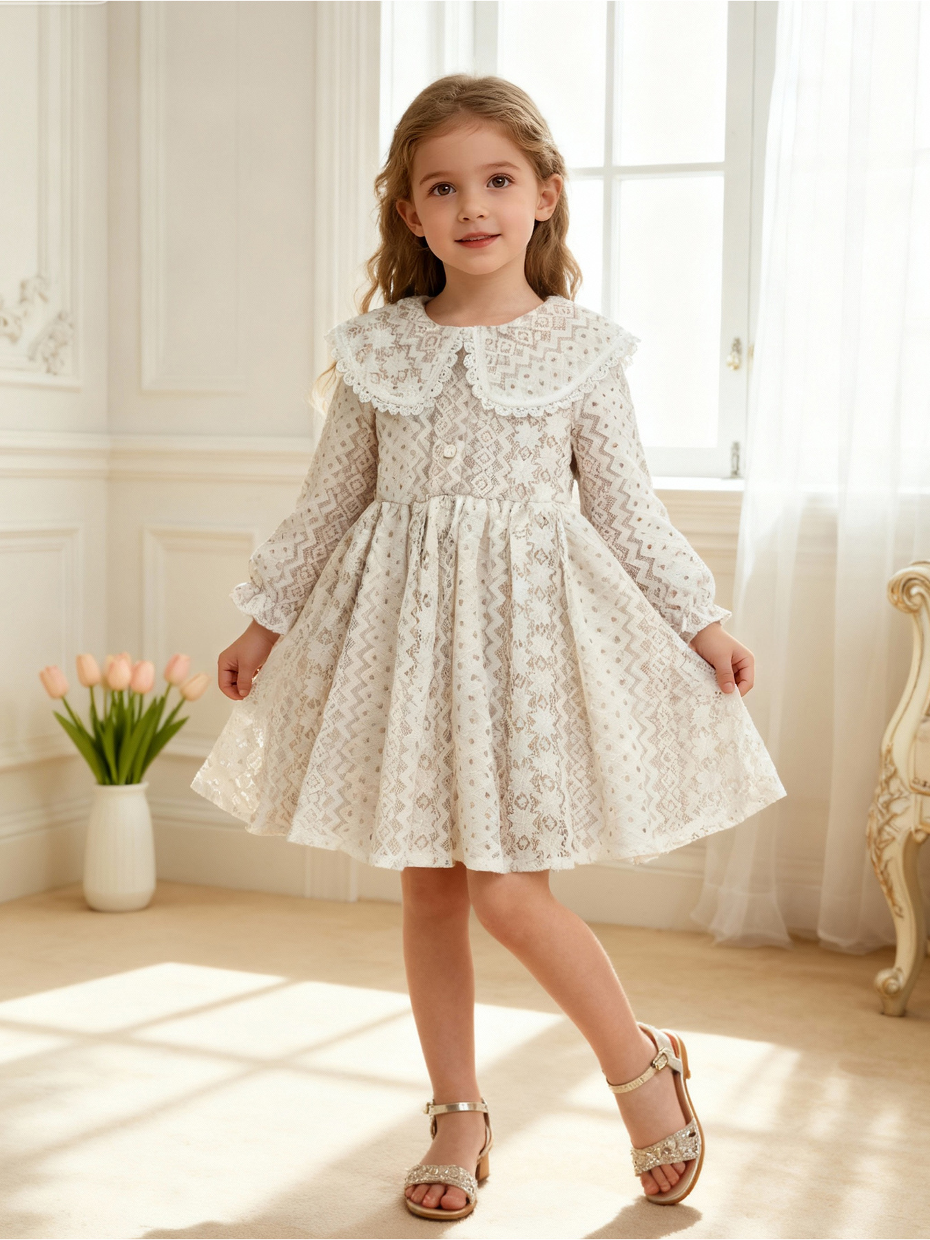 green emerald velvet dress Cosplay Life Elegant Flower Dress for Girls Young mature-themed Fashion Bow Flower Waistline Kids Party Festival Ages 5-9 Years Old (Peach 7YRS)