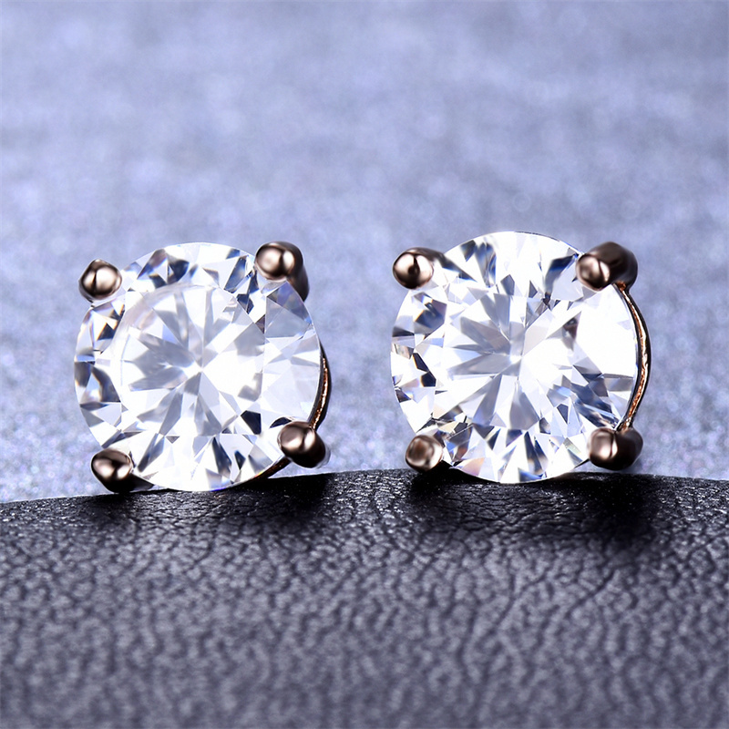 Round-Cut Synthetic Zircon Stud Earrings, Elegant Minimalist