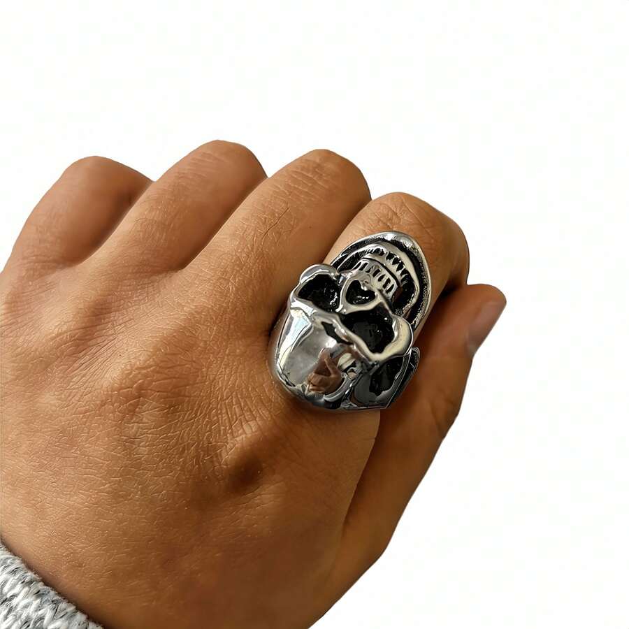 Vintage Gothic Skull Stainless Steel Ring, Halloween Style