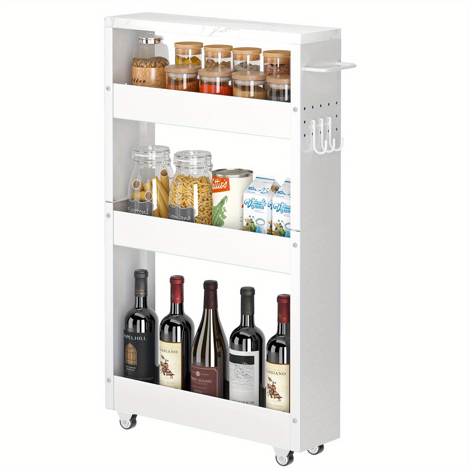TEMU 4-tier White Rolling Storage Cart – Carbon Design With Wheels For Kitchen, Bathroom & Laundry Room Organization, Spice Rack & Condiment Storage,