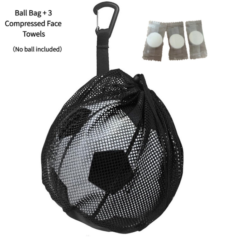 TEMU Bolsa de red de fútbol portátil, bolsa de red deportiva multifuncional con cordón y gancho y 3 toallas de compresión, bolsa de red de fútbol