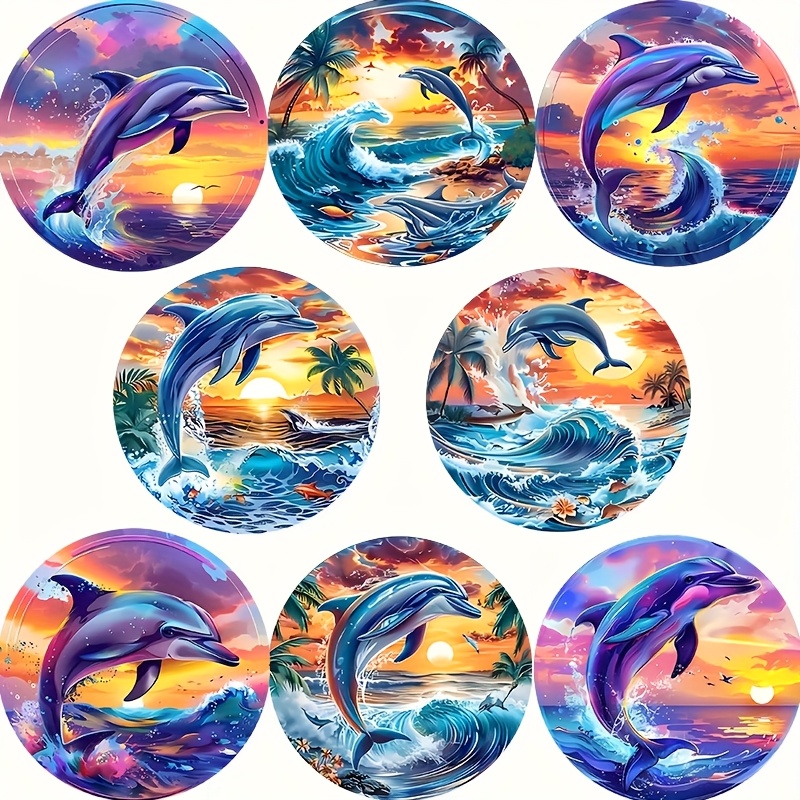 TEMU 8pcs Wood Dolphin Coasters - Suitable For Coffee Tables, Nautical Themed Drink Protectors With Dolphin Jumping Sea, Table Decor For Home,