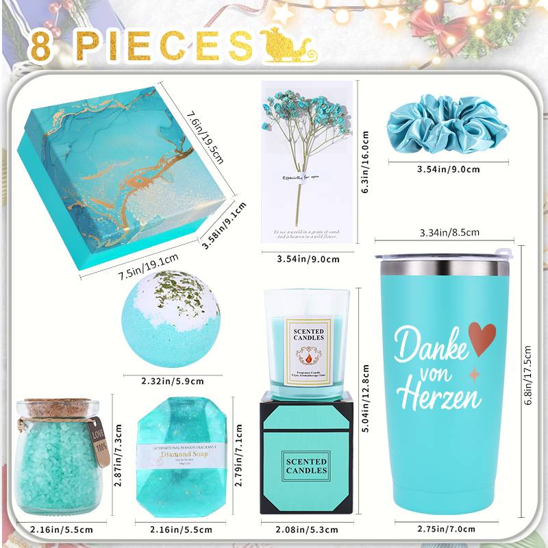 8 komada set poklon košarice za spa s mirisnim svijećama, bombicama za kupanje, solima za kupanje, vezicama za kosu i zahvalnicom u elegantnoj kutiji - Luksuzna njega za žene, poklon za rođendansku zabavu za suprugu, djevojku, sestru, majku - Soja/pčelinji vosak