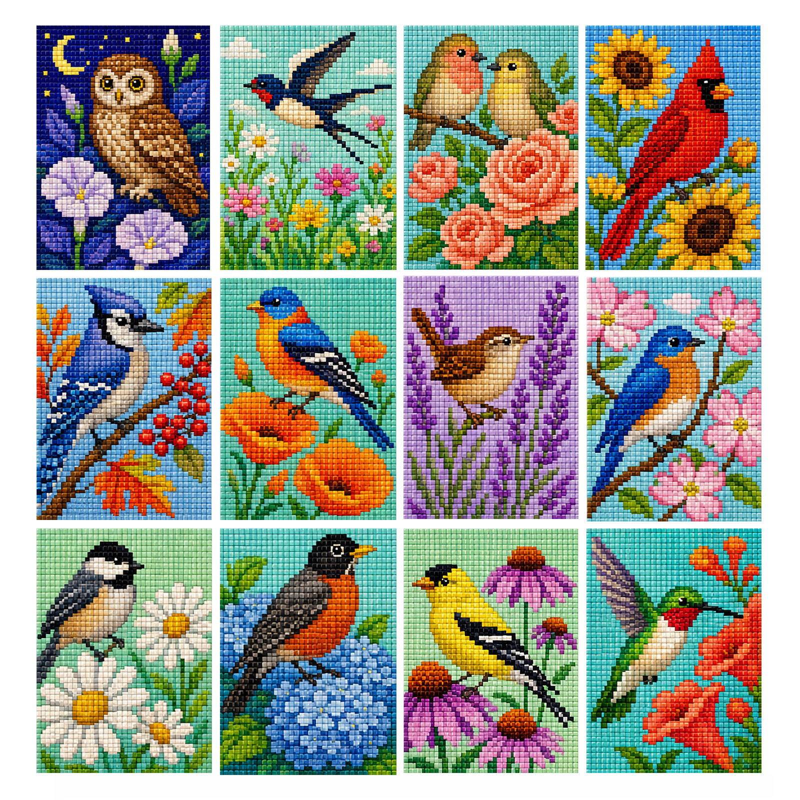TEMU 12pcs 5d Diy Forest Bird Themed Diamond Painting Kit For Adults & Beginners, Small Size 12x17cm/ 4.72x6.69in Full Square Drill Canvas, Used As