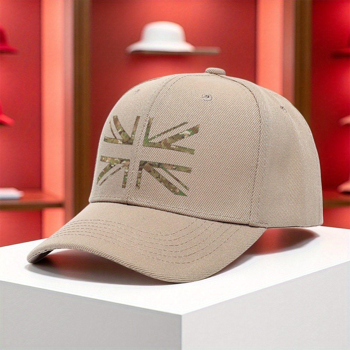 1pc withmtp   baseball cap british flag hat with adjustable strap lightweight polyester for men women casual streetwear uk national day celebrations black background machine washable street style accessory fashionable print adjustable khaki 15