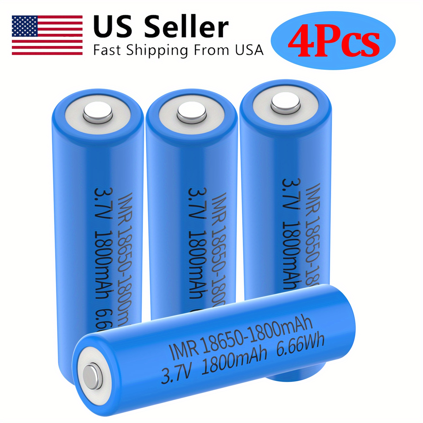 TEMU Set Of 4 Rechargeable Lithium-ion Batteries, 18650 Model, With A Capacity Of 1800mah And A Voltage Of 3.7v. Offer Durable Performance, High Temperatures, And Provide Up To Of Charge