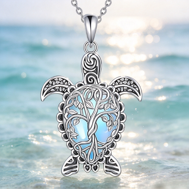 Unique Ocean Turtle Tree Necklace, Boho Statement Jewelry
