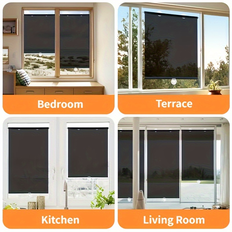 Punch-Free Suction Cup Blackout Curtain - High Quality 100% PVC Thermal Insulated Blackout Roller Shade, Design, Suitable for Kitchen, Bathroom And Car Windows, Modern Style, Blocks Light And Keeps Warm, Bedroom Privacy Screen | Smooth Texture